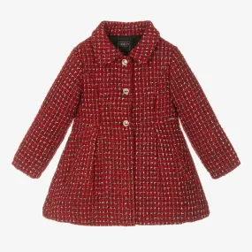 Girls Red & Black Tweed Coat