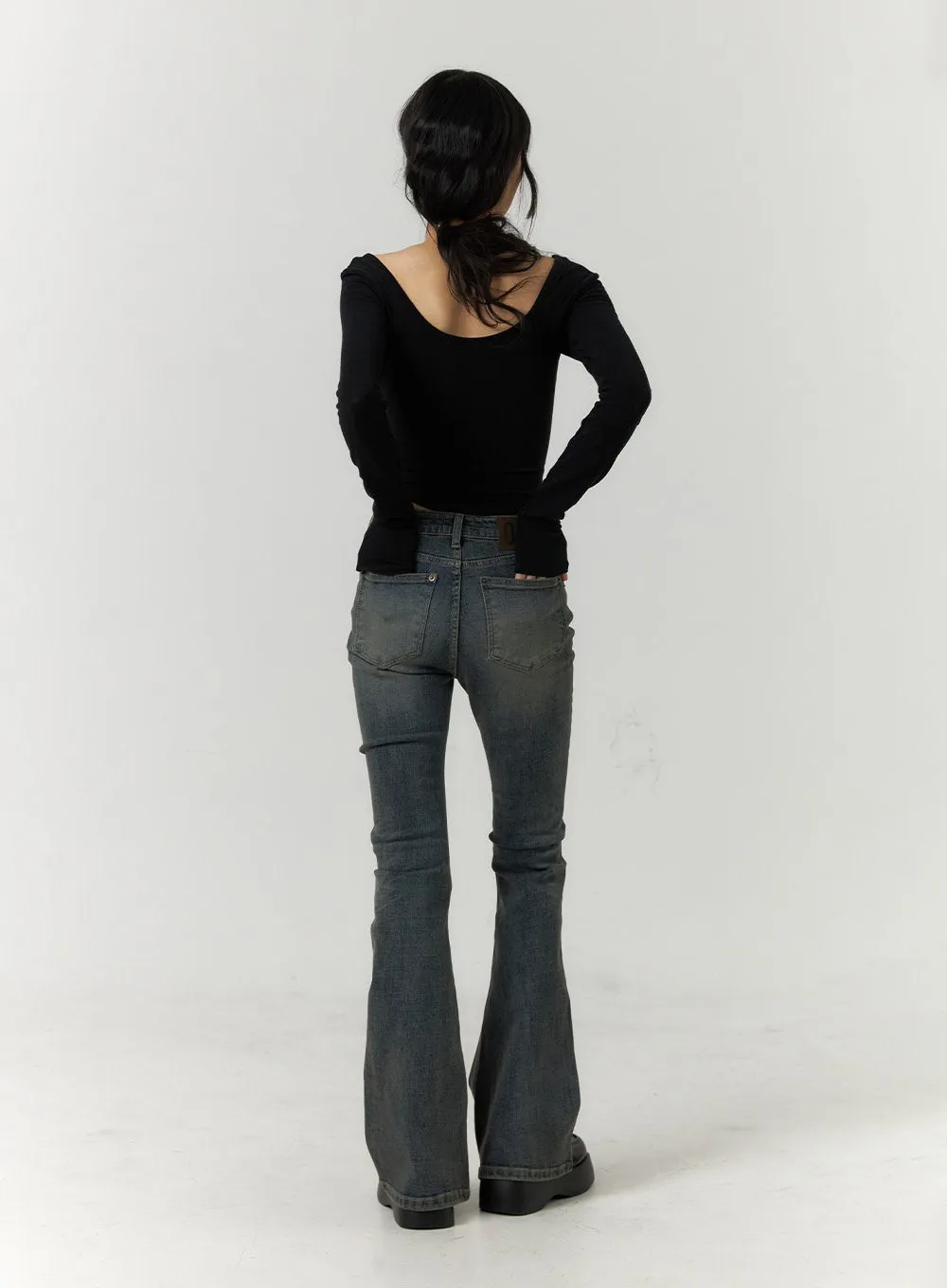 High Waist Slim Washed Bootcut Jeans CF407