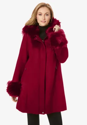 Hooded Faux Fur Trim Coat