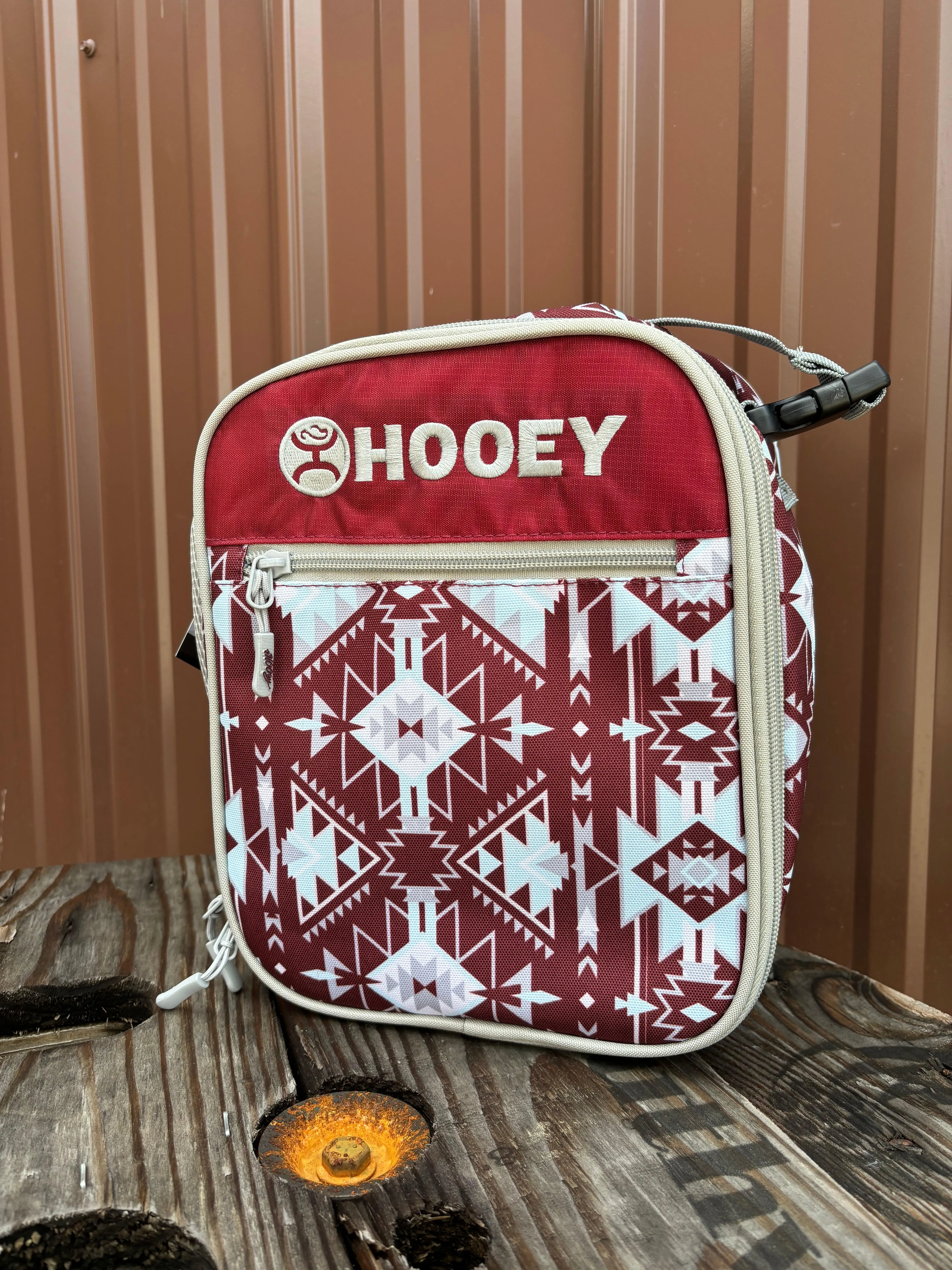 Hooey Burgundy Southwestern Aztec Print  Lunch Box HLB005-BUGY