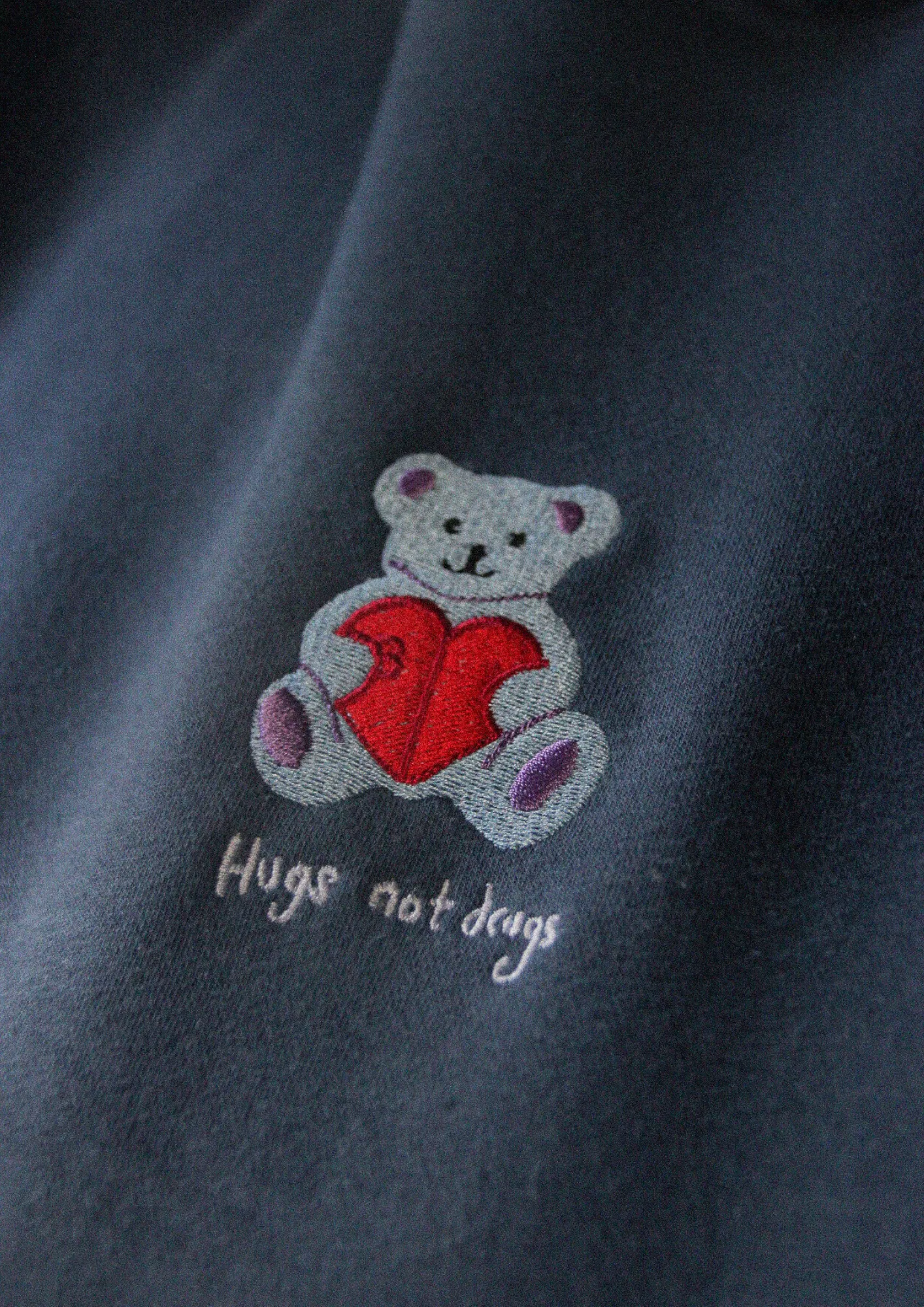 Hugs not Drugs Hood - Petrol (Heavyweight Hemp)