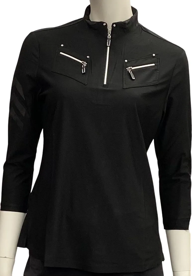 Jamie Sadock Polo 3/4 Sleeve Zip Black