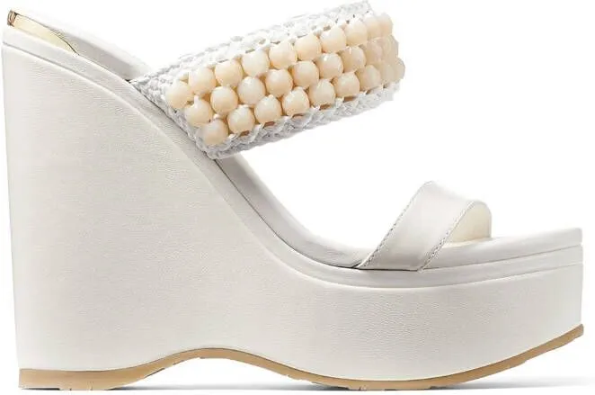 Jimmy Choo Amoure beaded wedge sandals White