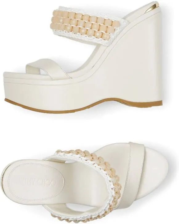 Jimmy Choo Amoure beaded wedge sandals White