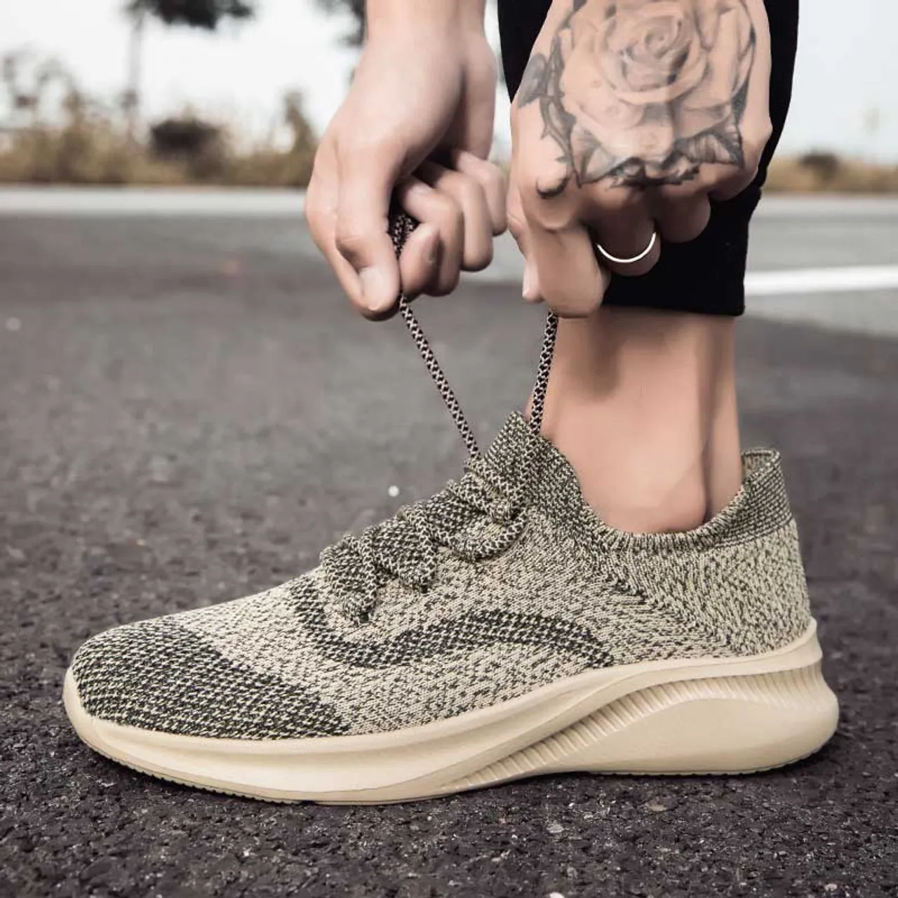 Khaki flyknit pattern texture sport shoe sneaker