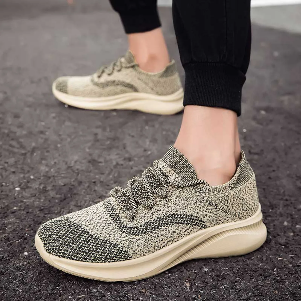 Khaki flyknit pattern texture sport shoe sneaker