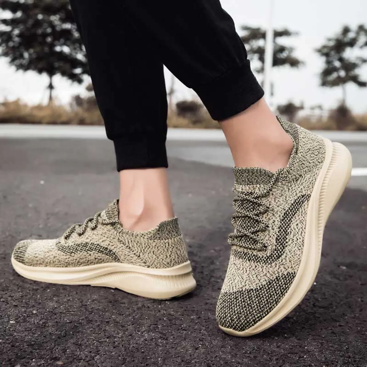 Khaki flyknit pattern texture sport shoe sneaker