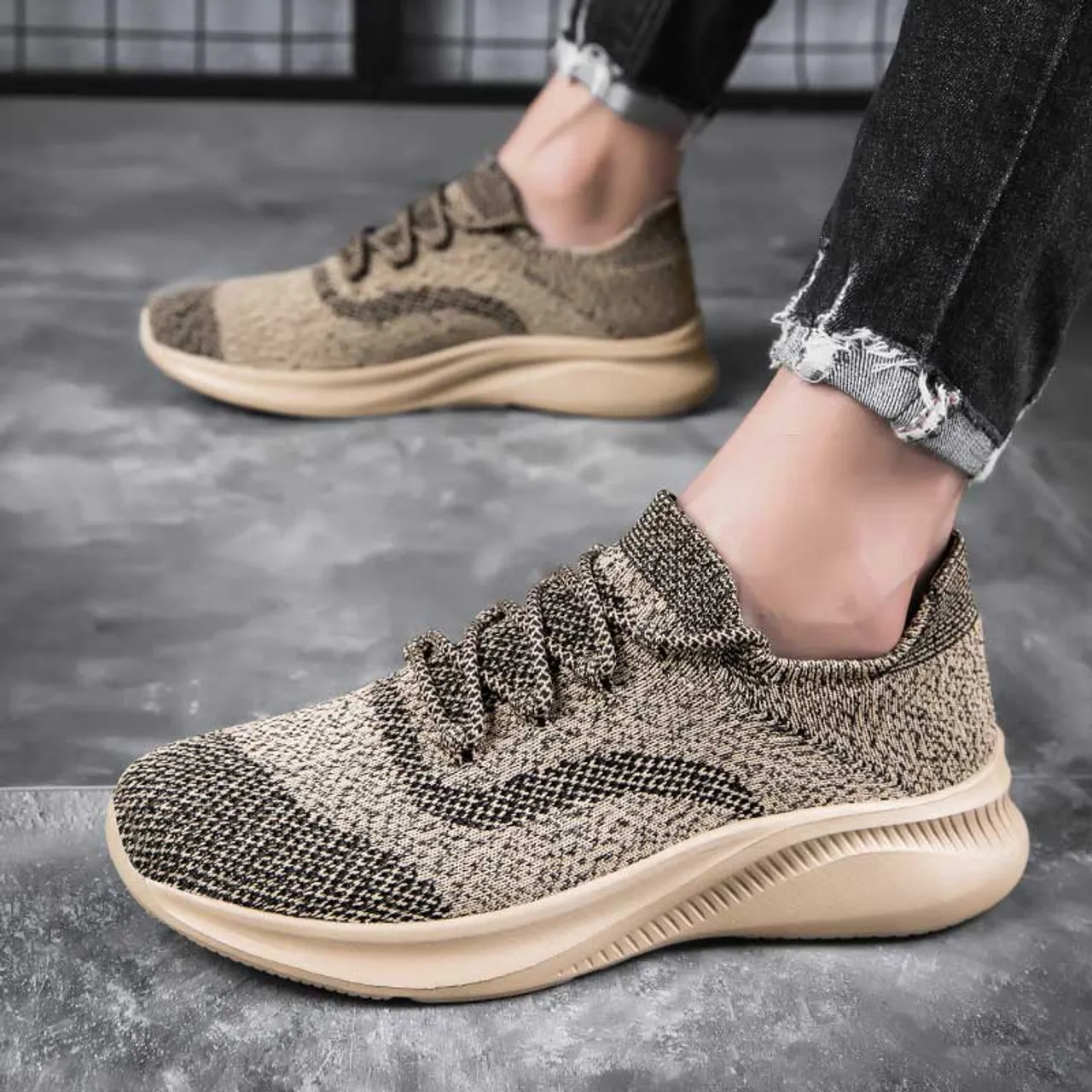 Khaki flyknit pattern texture sport shoe sneaker