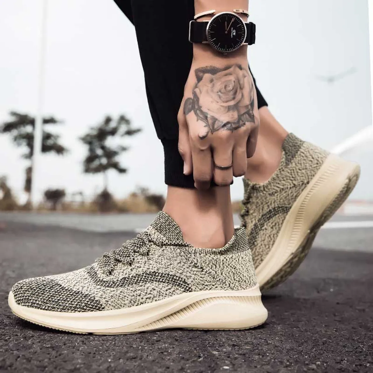 Khaki flyknit pattern texture sport shoe sneaker