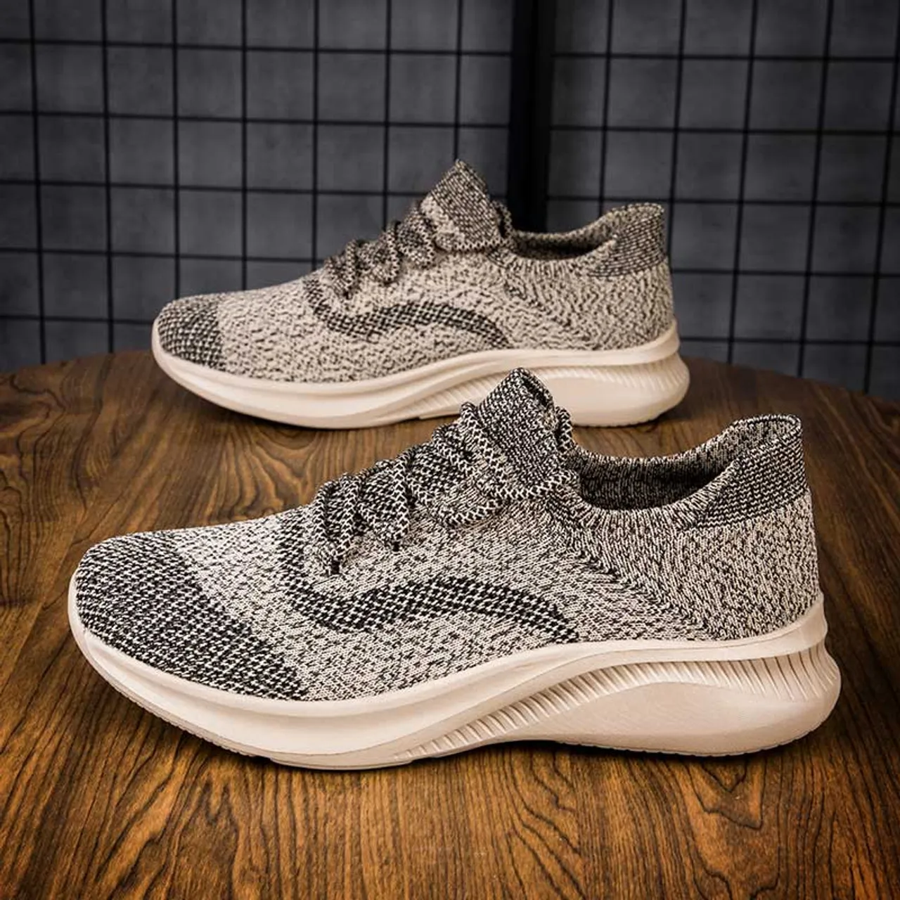 Khaki flyknit pattern texture sport shoe sneaker