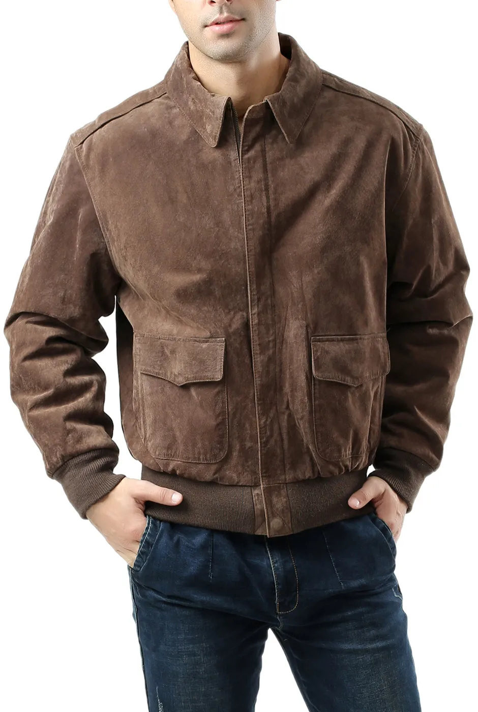 Landing Leathers Monogram Collection Men Air Force A-2 Suede Leather Flight Bomber Jacket