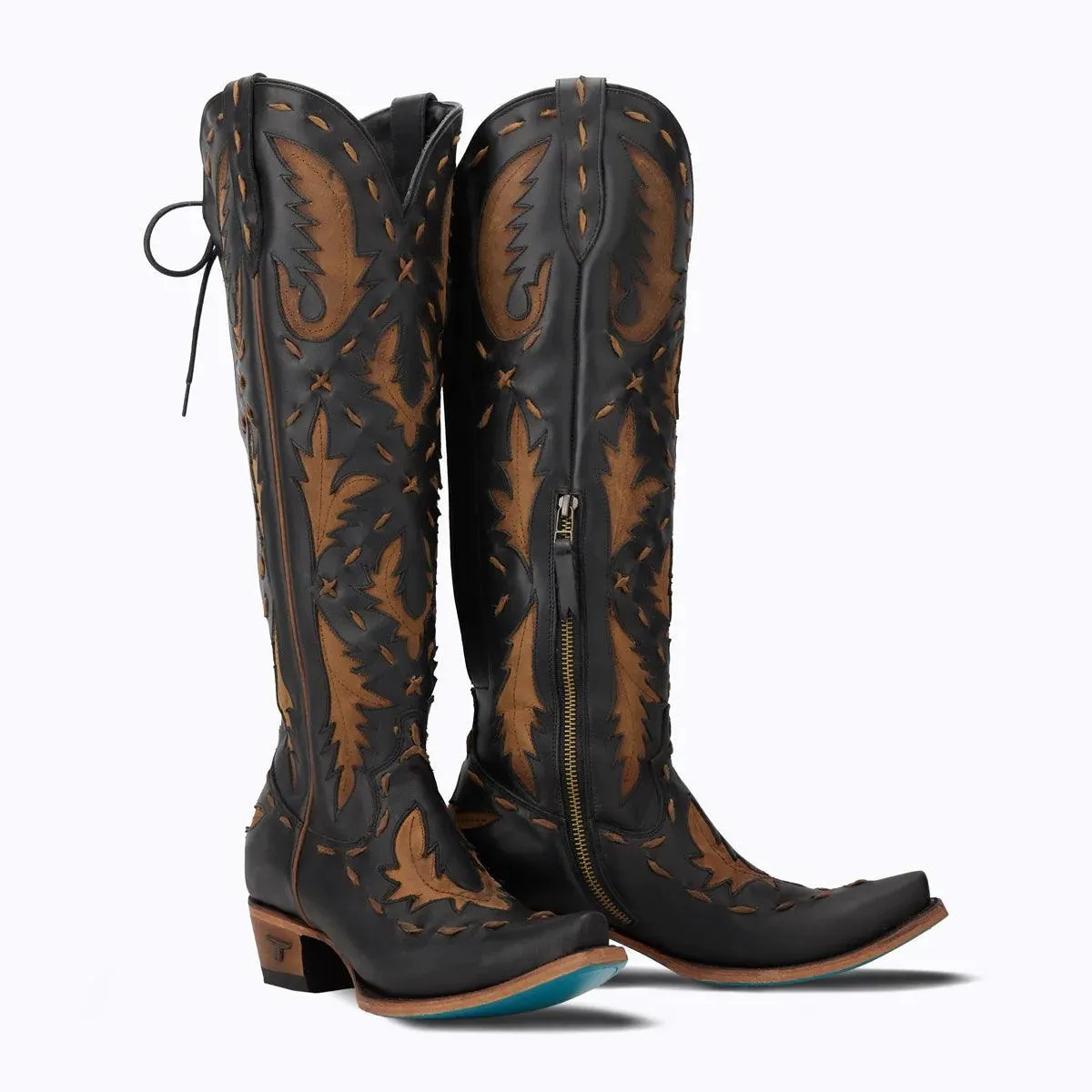 Lane Boots Women’s Jet Black and Caramel Reverie Tall Cowgirl Boots LB0495D