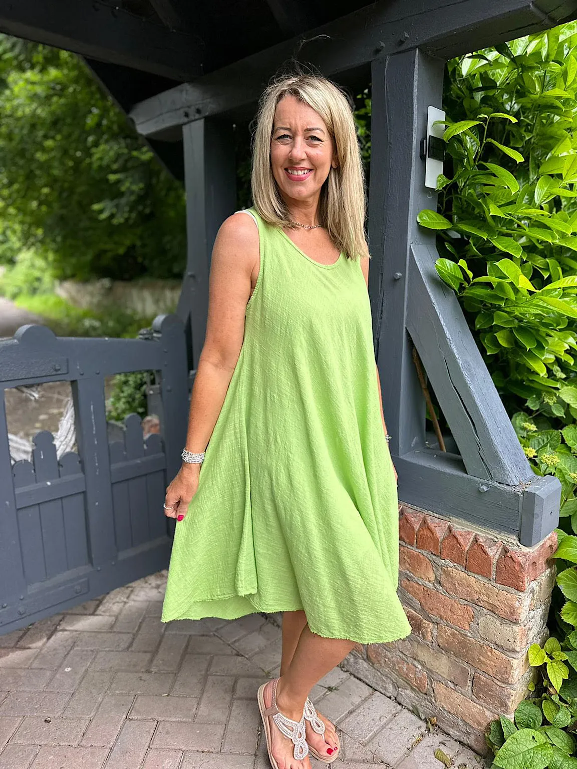 Lime Cotton Scoop Neck Dress Joy