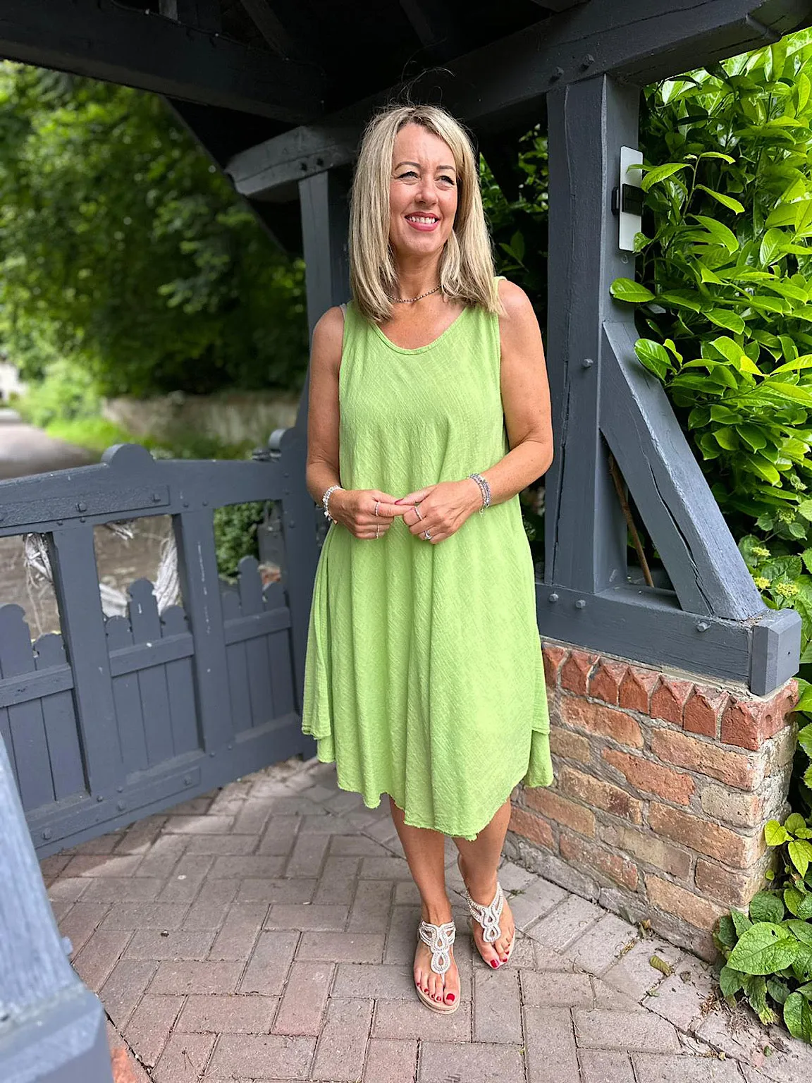 Lime Cotton Scoop Neck Dress Joy