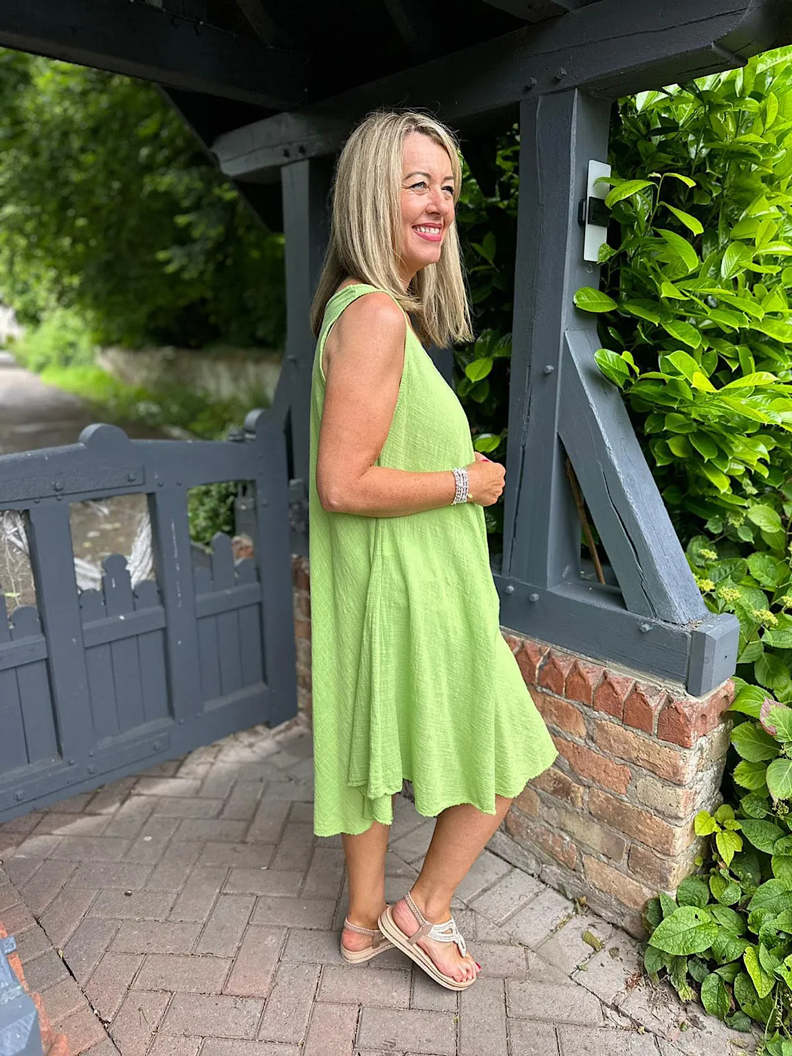 Lime Cotton Scoop Neck Dress Joy