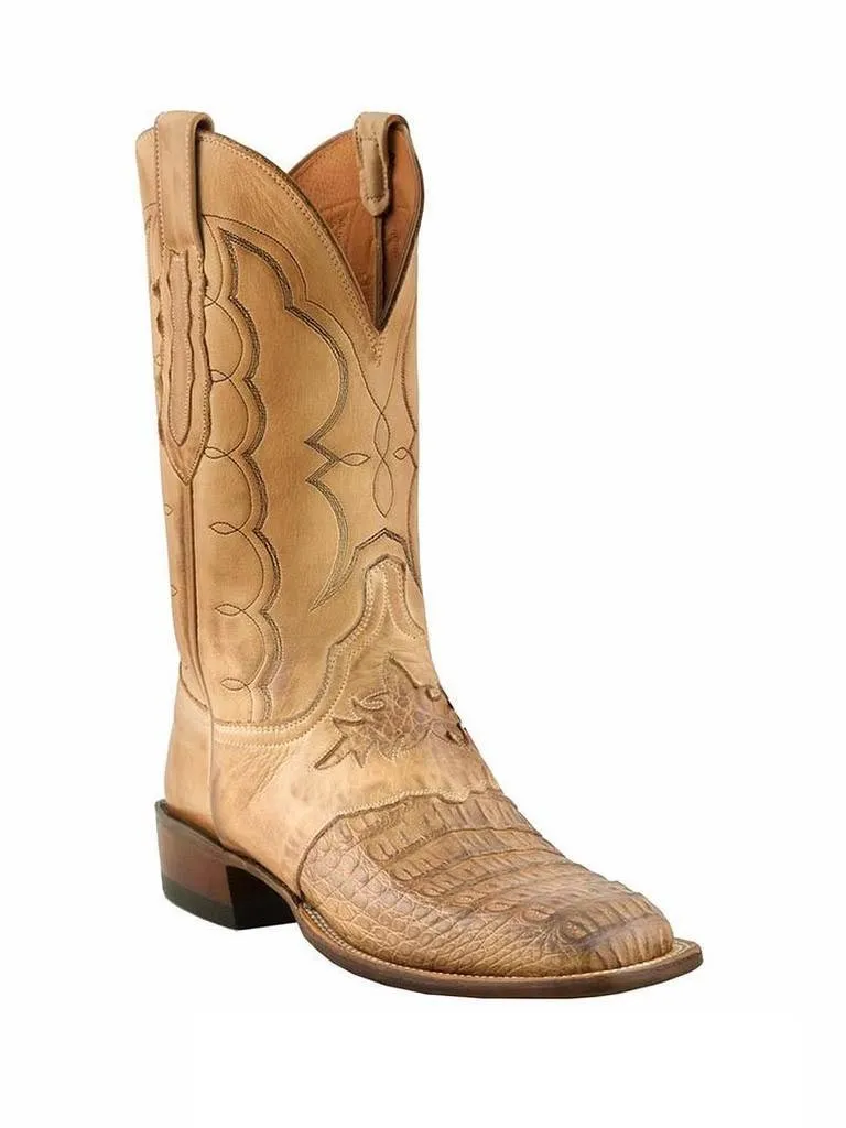 Lucchese CL1063.W8 Mens Cowboy Collection Hornback Caiman Boots Burnished Tan