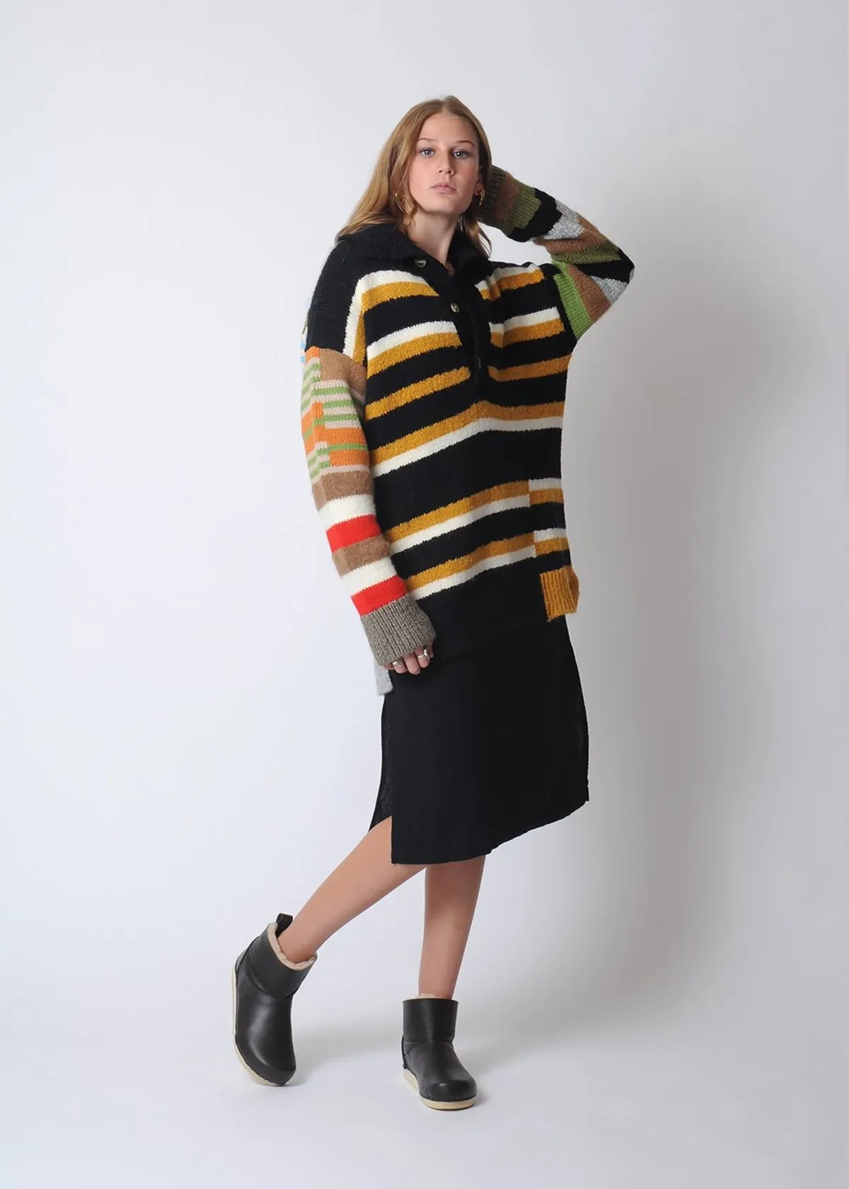 Lucy Button Collar Sweater - Multi