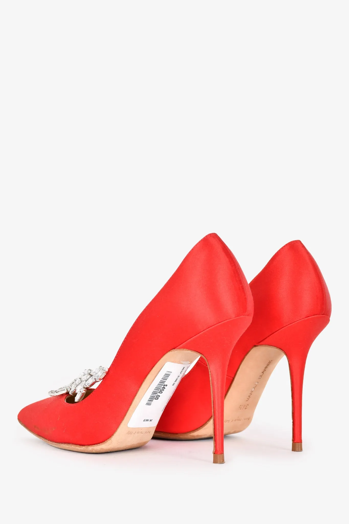 Manolo Blahnik Red Satin 'Nadira' Heels Size 34.5