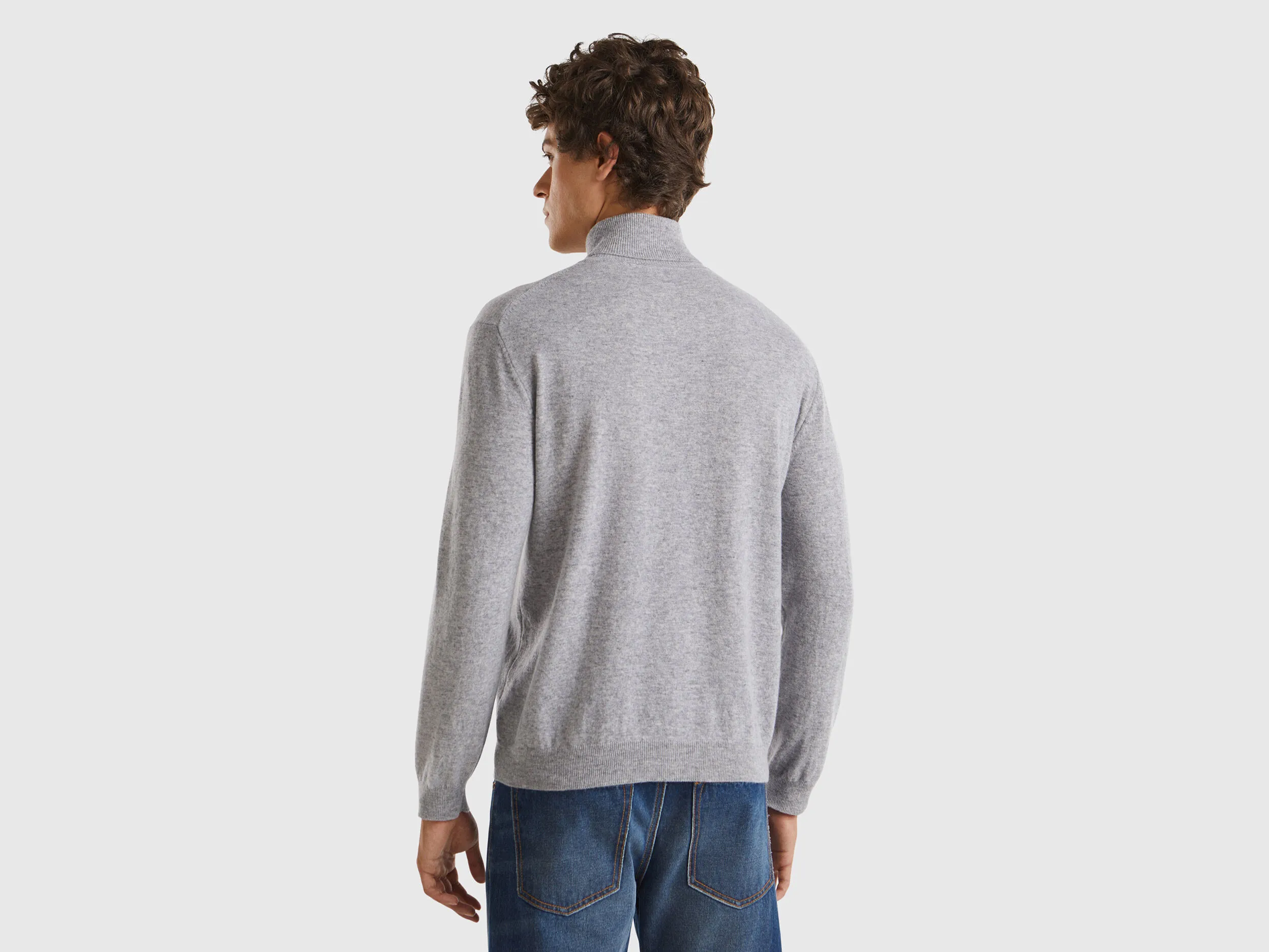 Marl gray turtleneck in pure Merino wool - Light Gray | Benetton