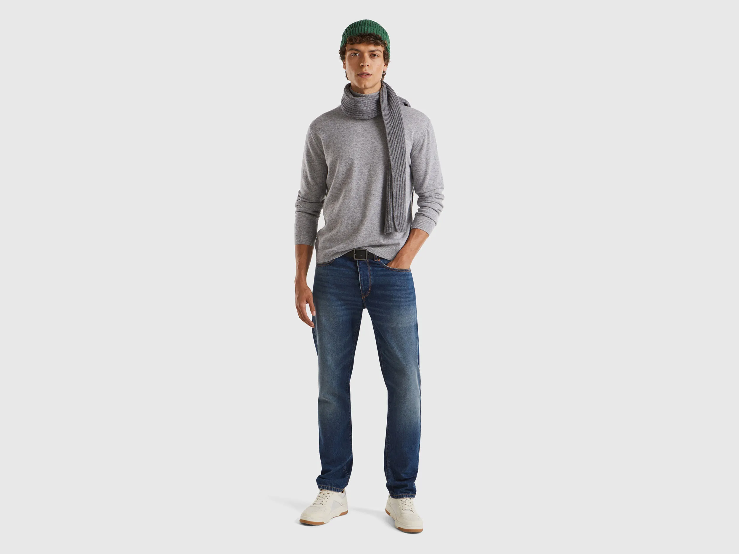 Marl gray turtleneck in pure Merino wool - Light Gray | Benetton