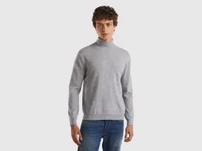 Marl gray turtleneck in pure Merino wool - Light Gray | Benetton