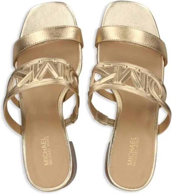 Michael Kors logo-patch leather sandals Gold