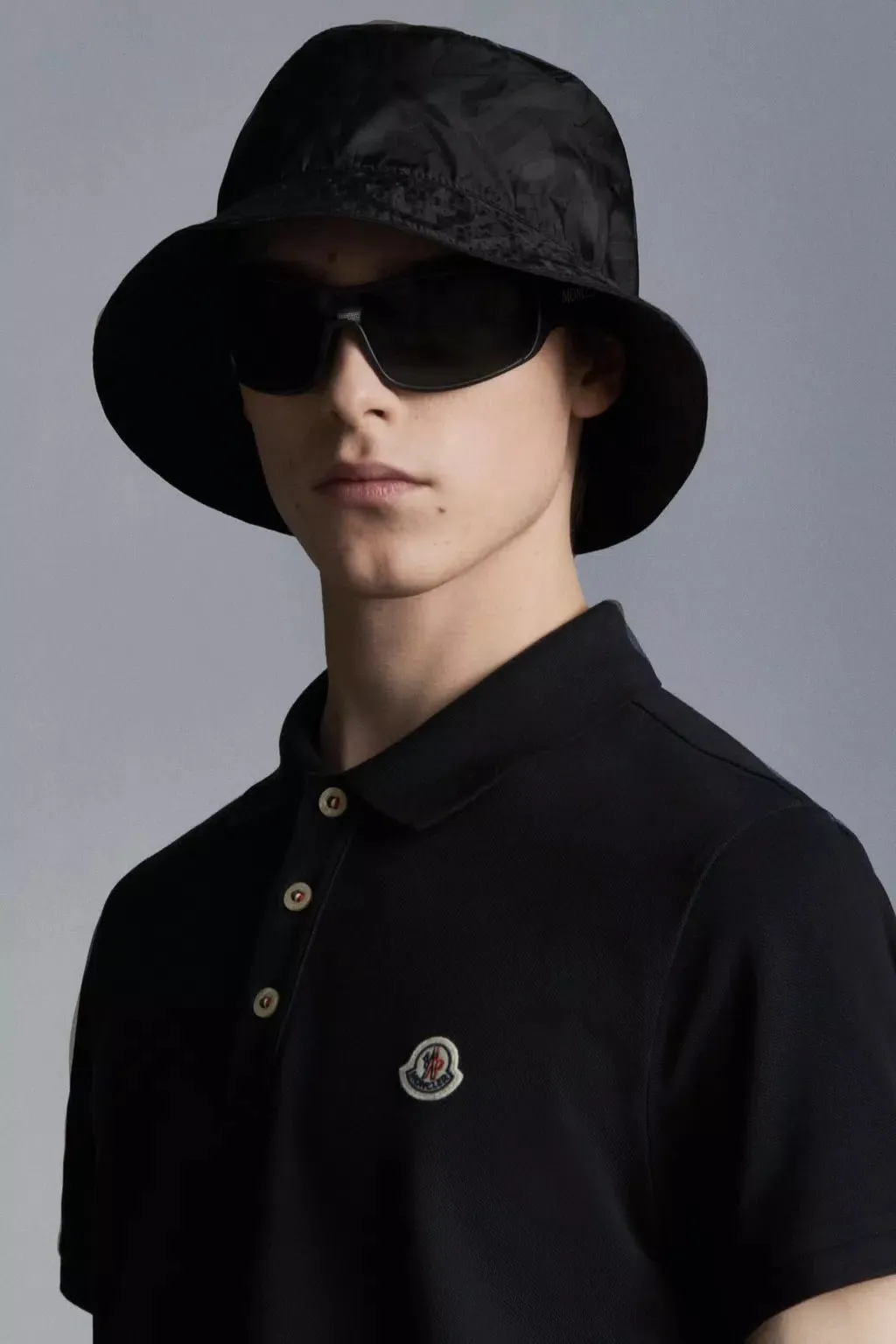 Moncler - Polo black à empiècement logo