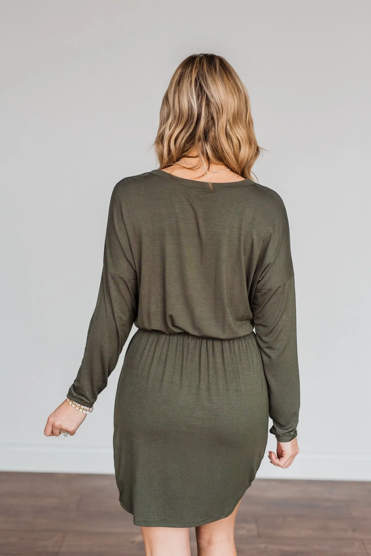 Moonlight Kisses Long Sleeve Dress- Dark Olive