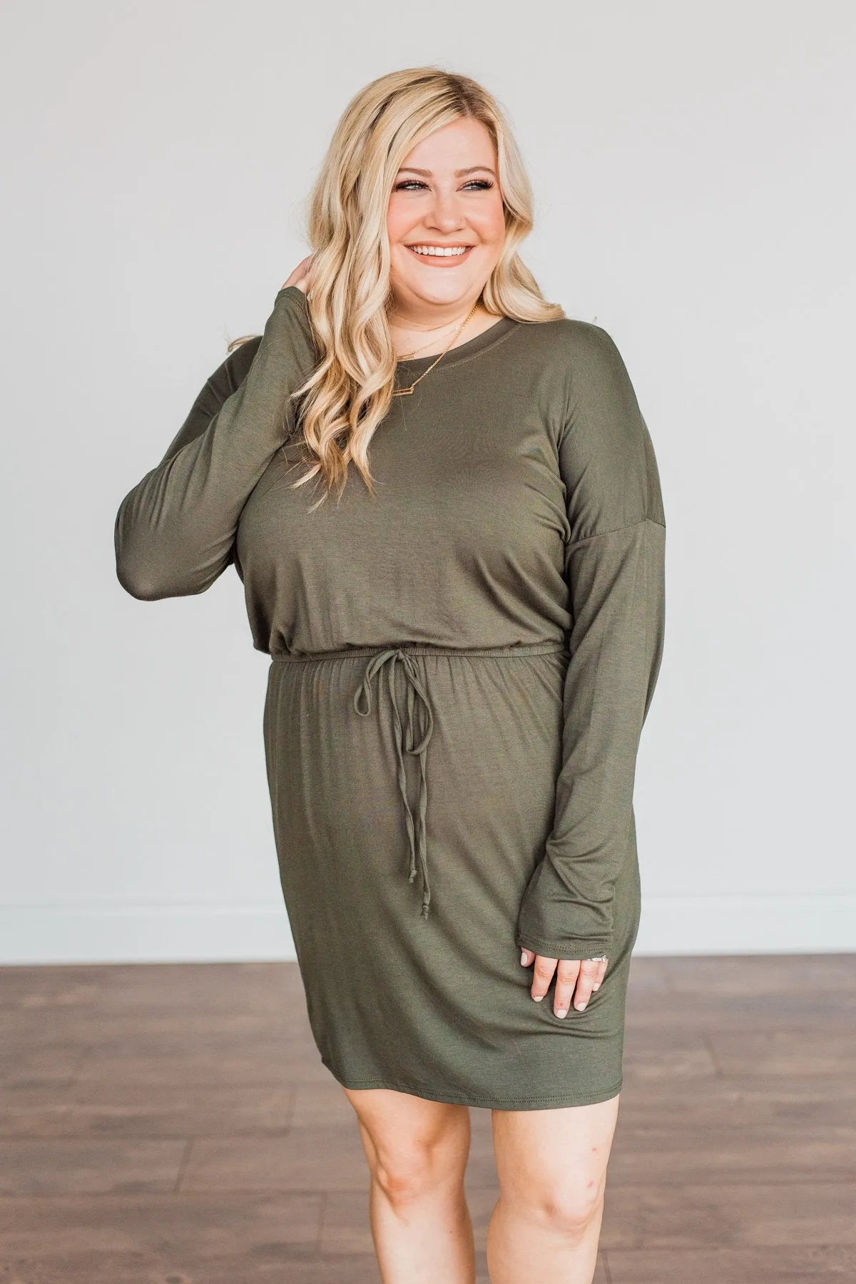 Moonlight Kisses Long Sleeve Dress- Dark Olive