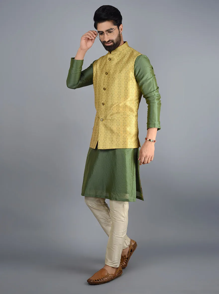 Mustard Yellow & Green Bandhgala Jacket | TULA