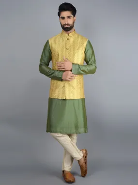 Mustard Yellow & Green Bandhgala Jacket | TULA