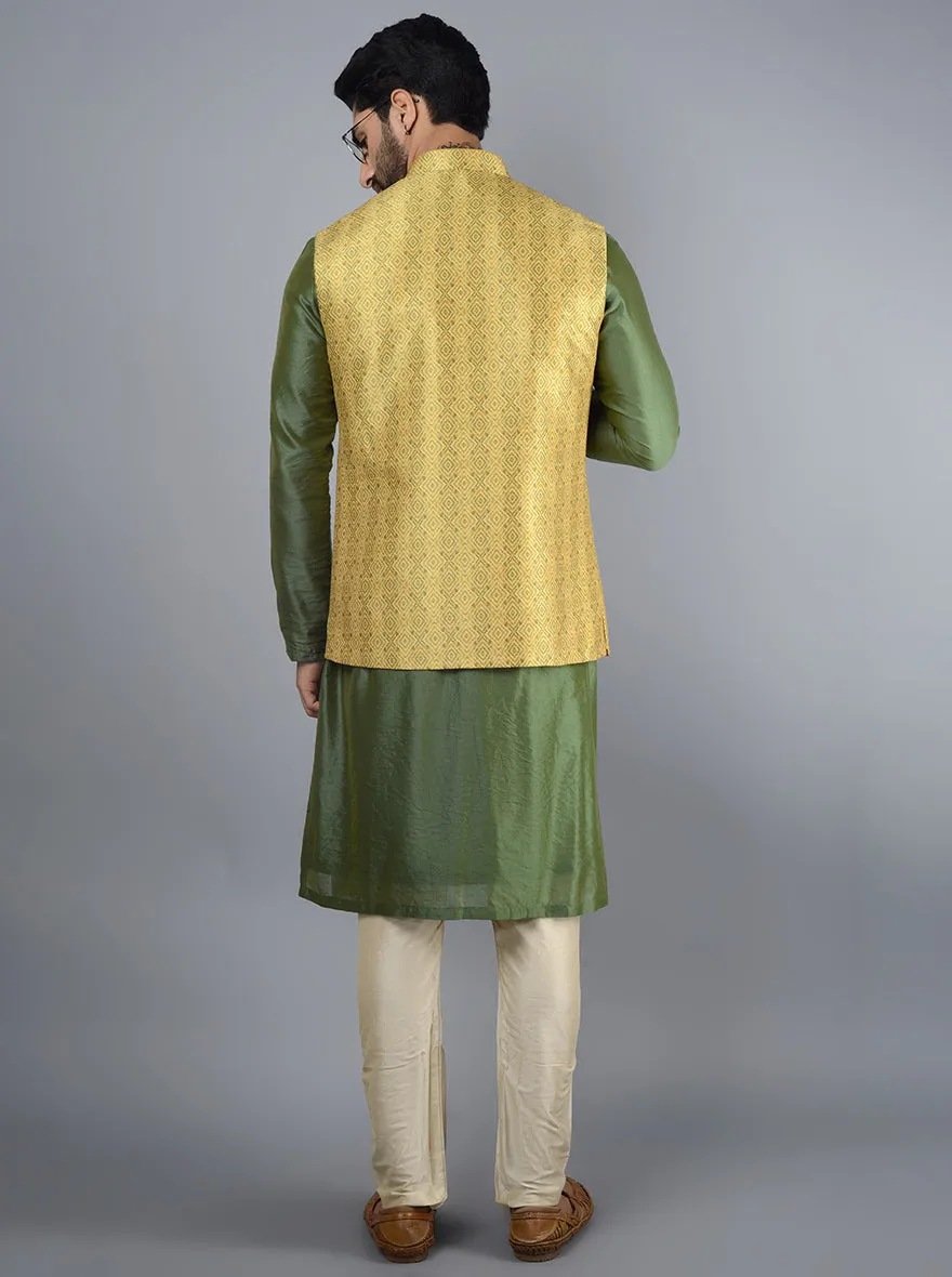 Mustard Yellow & Green Bandhgala Jacket | TULA