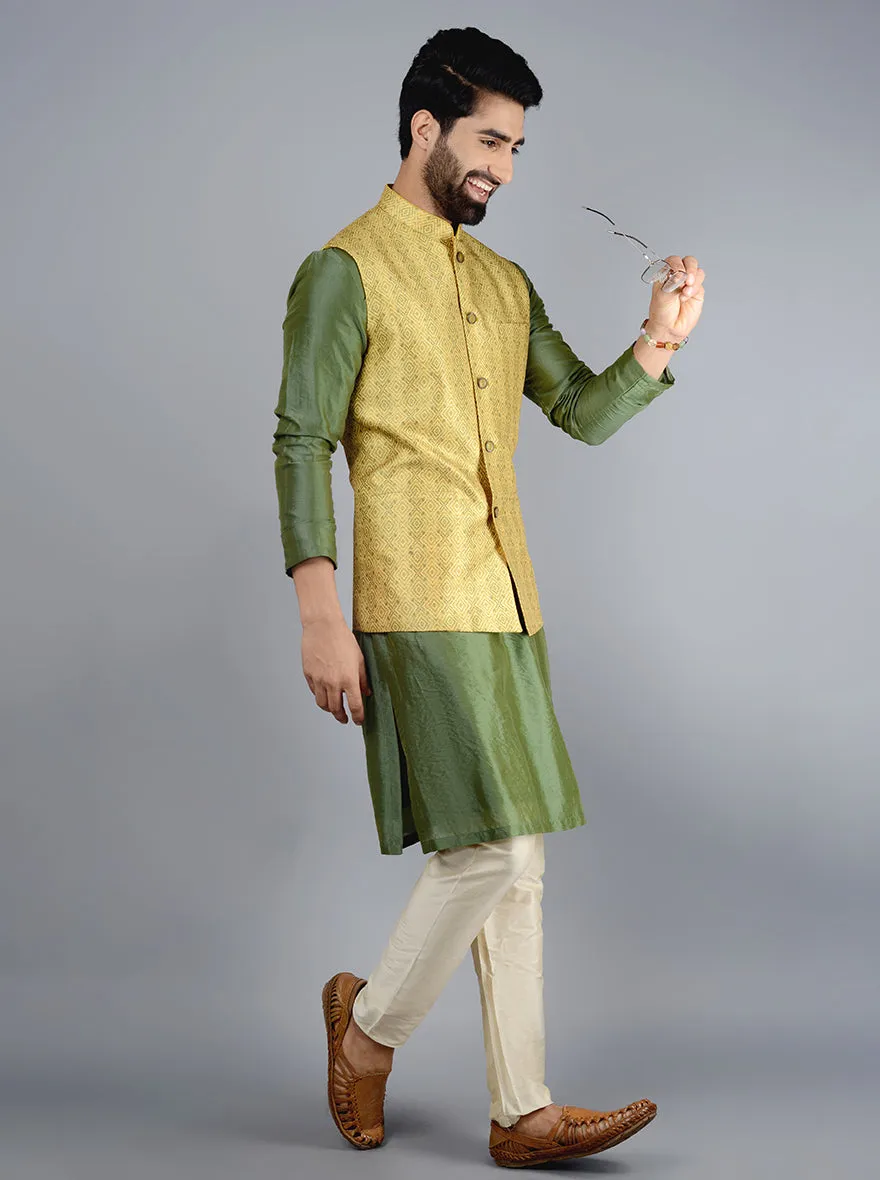 Mustard Yellow & Green Bandhgala Jacket | TULA