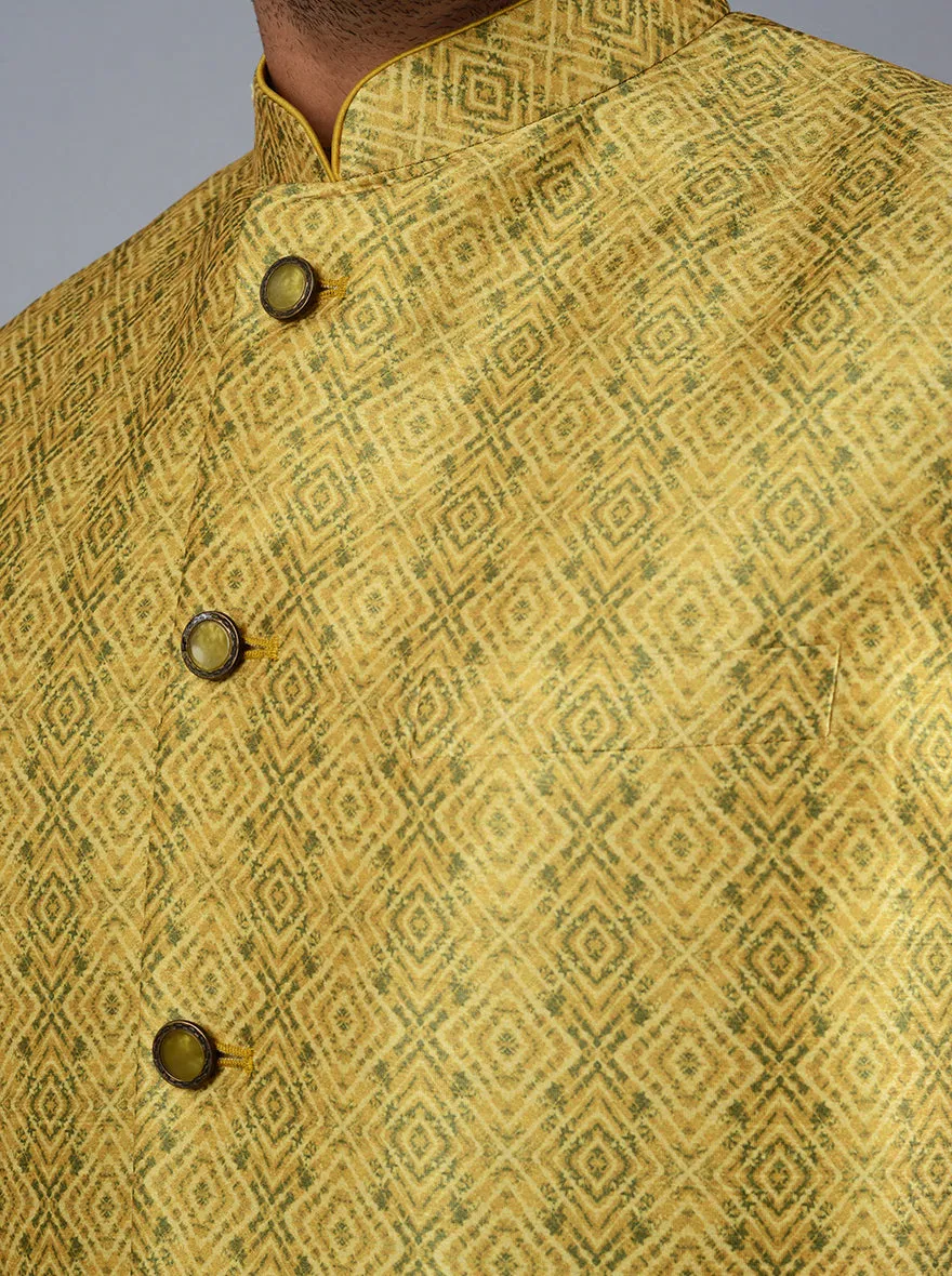 Mustard Yellow & Green Bandhgala Jacket | TULA