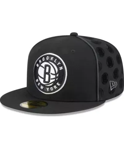 New Era Men's NBA Brooklyn Nets Piped & Flocked 59Fifty Fitted Hat