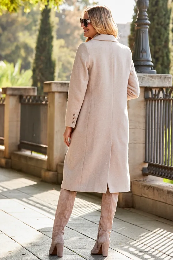 Oatmeal Premium Longline Wool Mix Coat