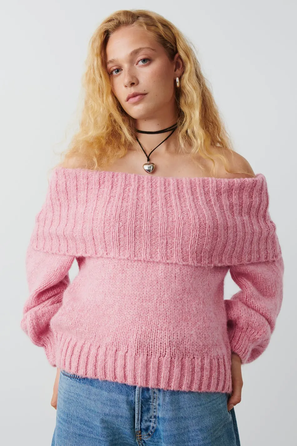 Off shoulder knit sweater