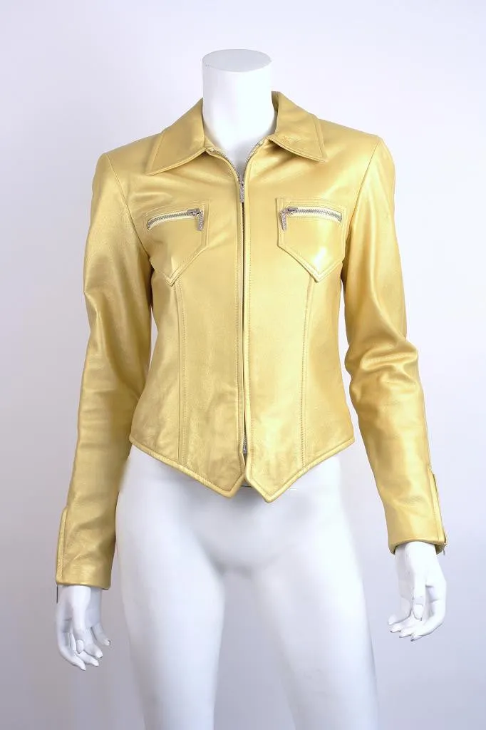 OSCAR DE LA RENTA Gold Leather Jacket