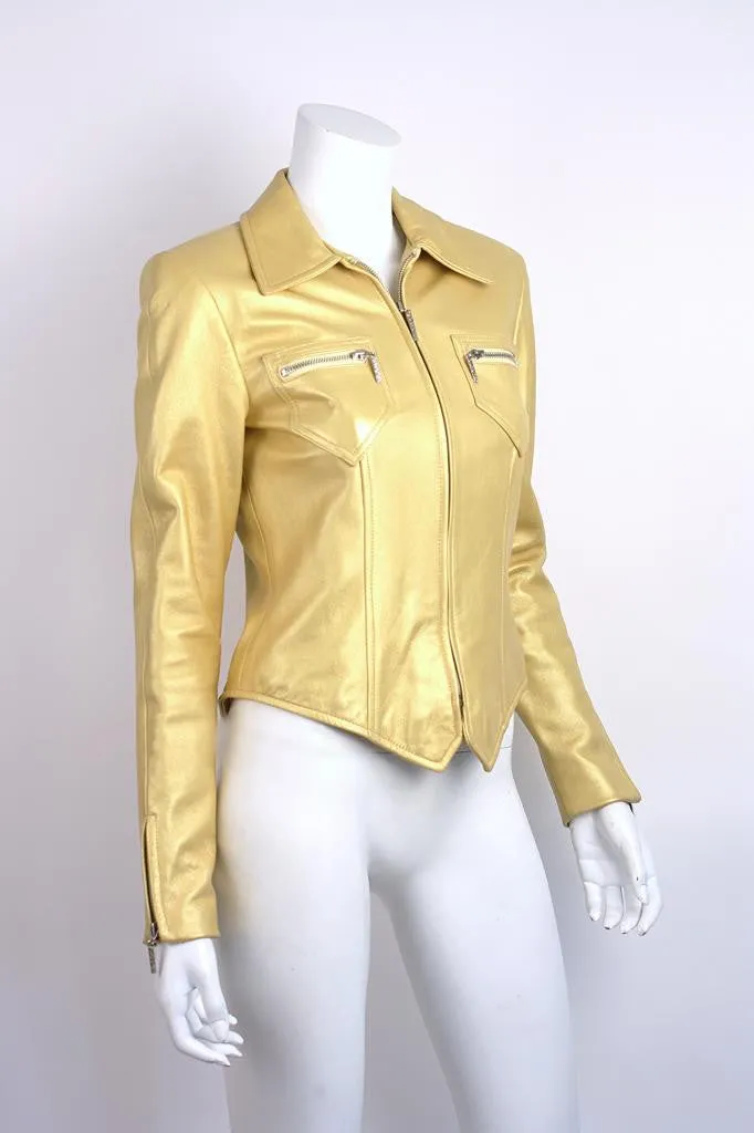 OSCAR DE LA RENTA Gold Leather Jacket