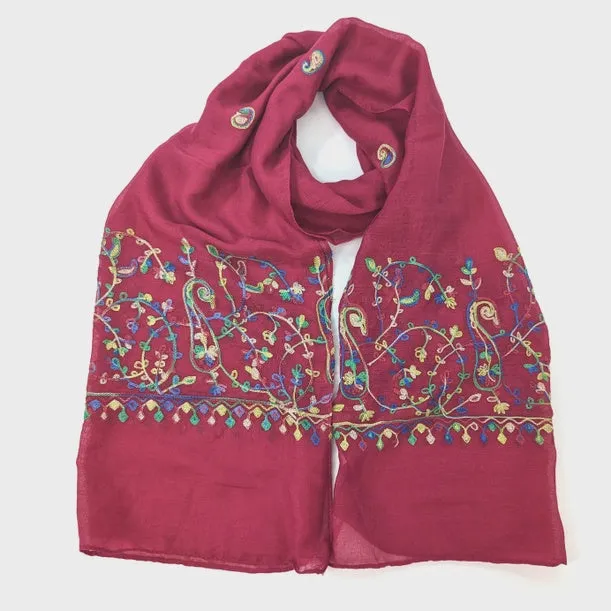 Pakane Embroidery Scarf Raspberry Pink