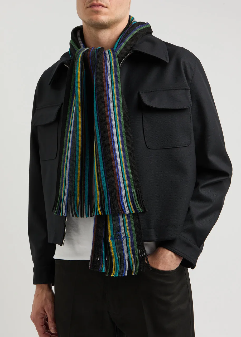 PAUL SMITH Striped-intarsia wool scarf  
                         
                     
                