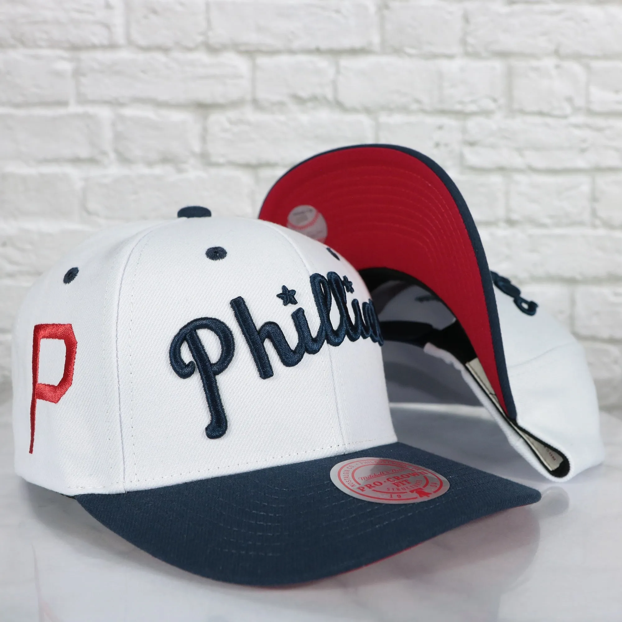 Philadelphia Phillies Cooperstown Phillies Jersey Script 1911 Phillies logo side patch Evergreen Pro | White/Navy Snapback Hat