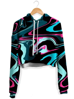 Pink Cyan Melt Fleece Crop Hoodie