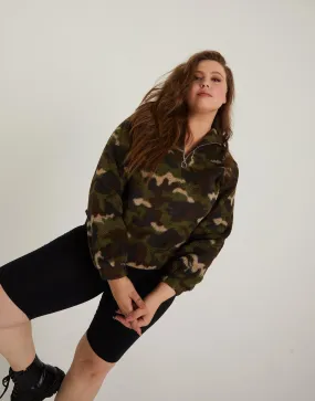 Plus Size Camo Sherpa Quarter Zip