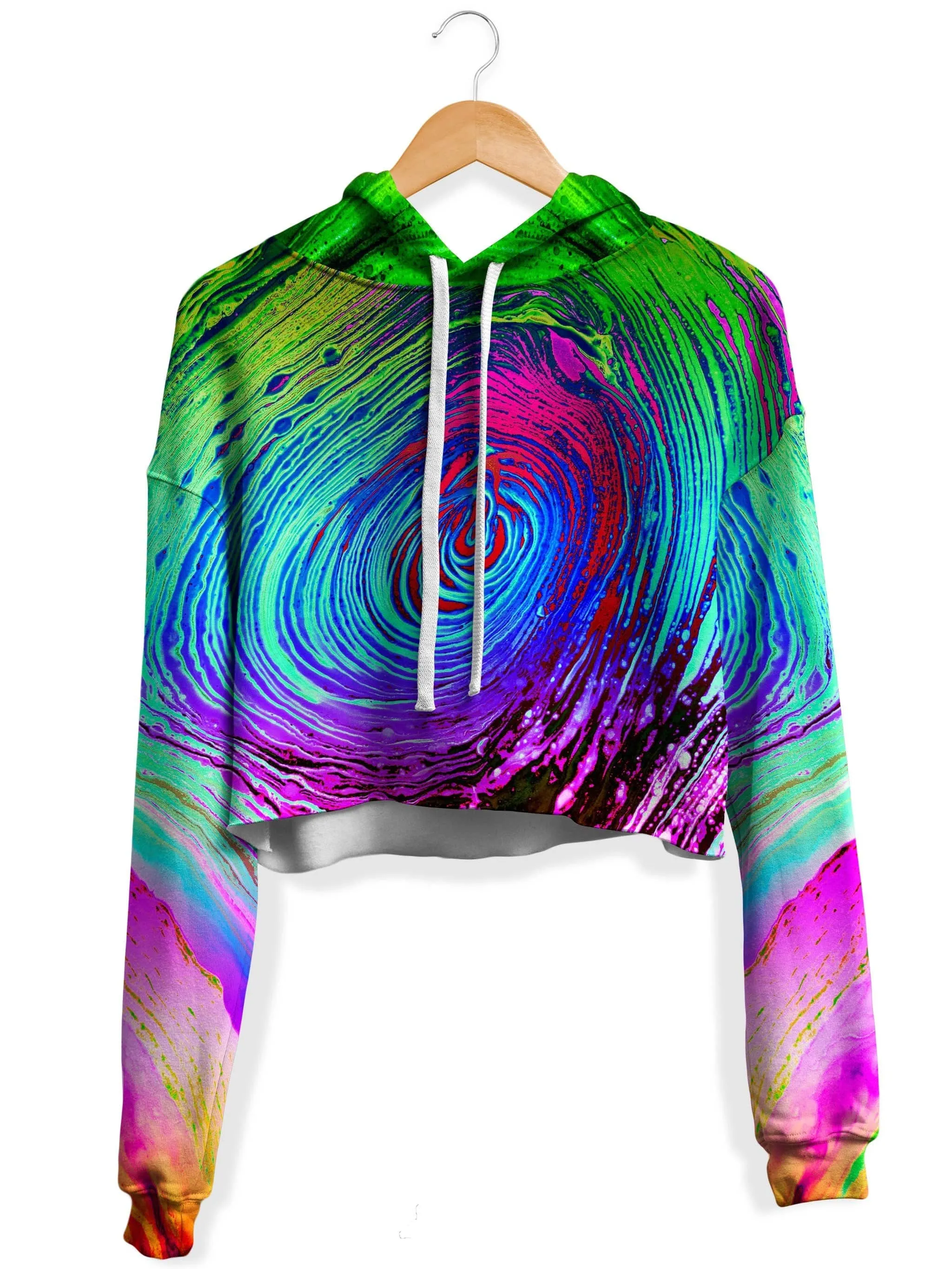 Rainbow Vortex Fleece Crop Hoodie