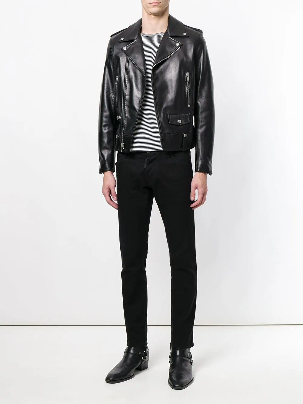 SAINT LAURENT Men's Black Motorcycle Jacket - SS24 Collection