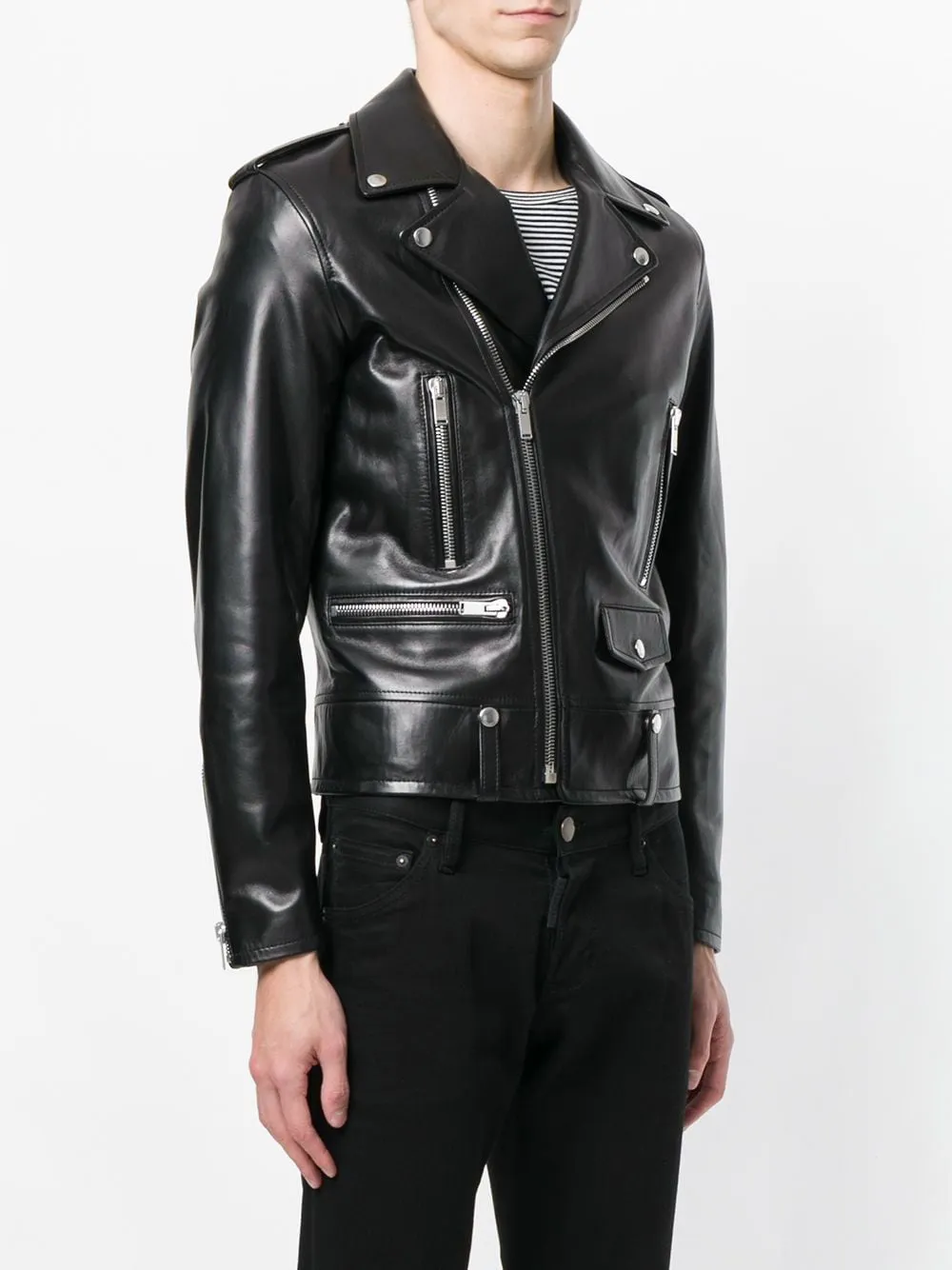 SAINT LAURENT Men's Black Motorcycle Jacket - SS24 Collection