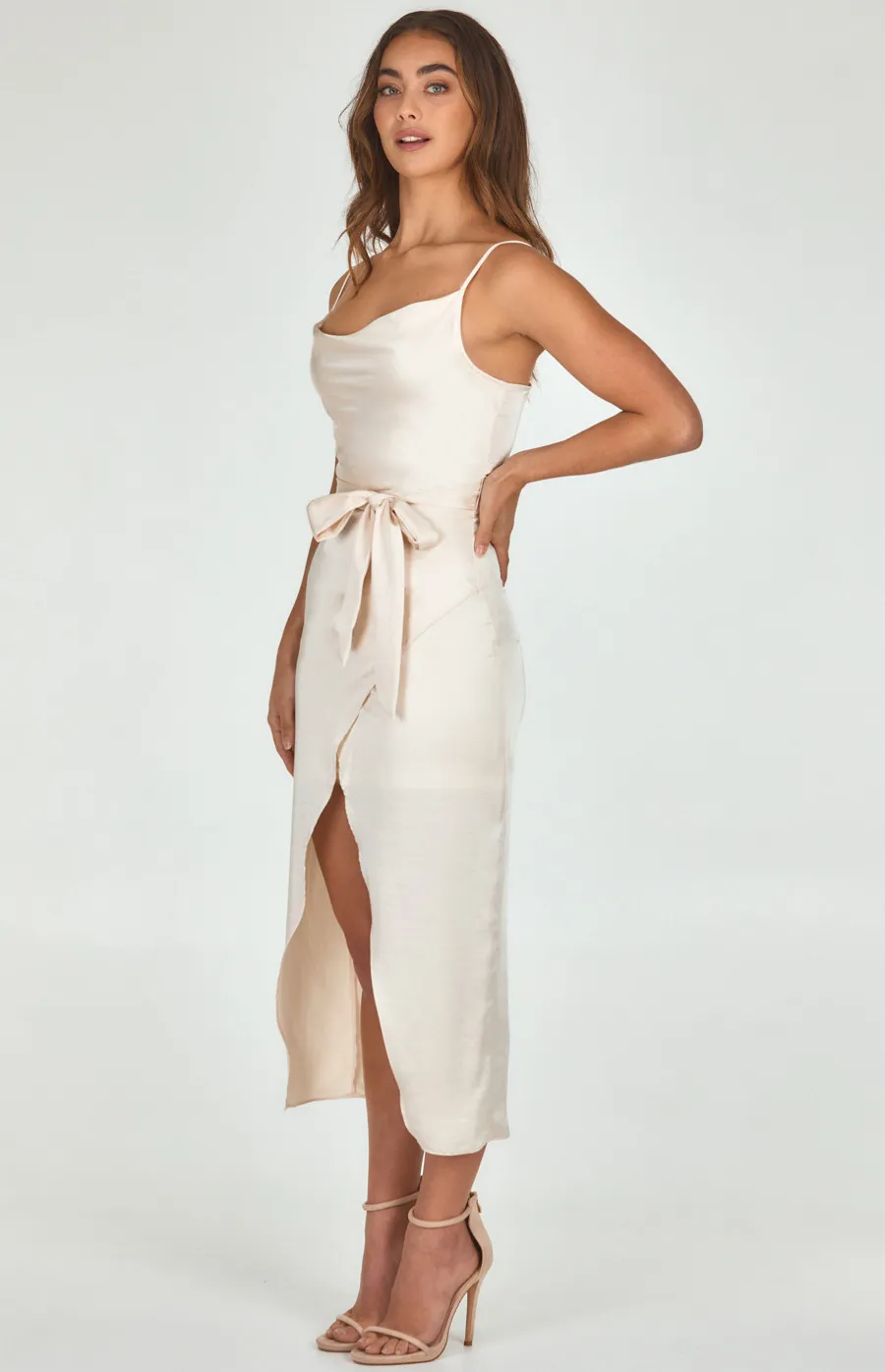 Satin Cowl Neck Dress with Belt (SDR424-2A)