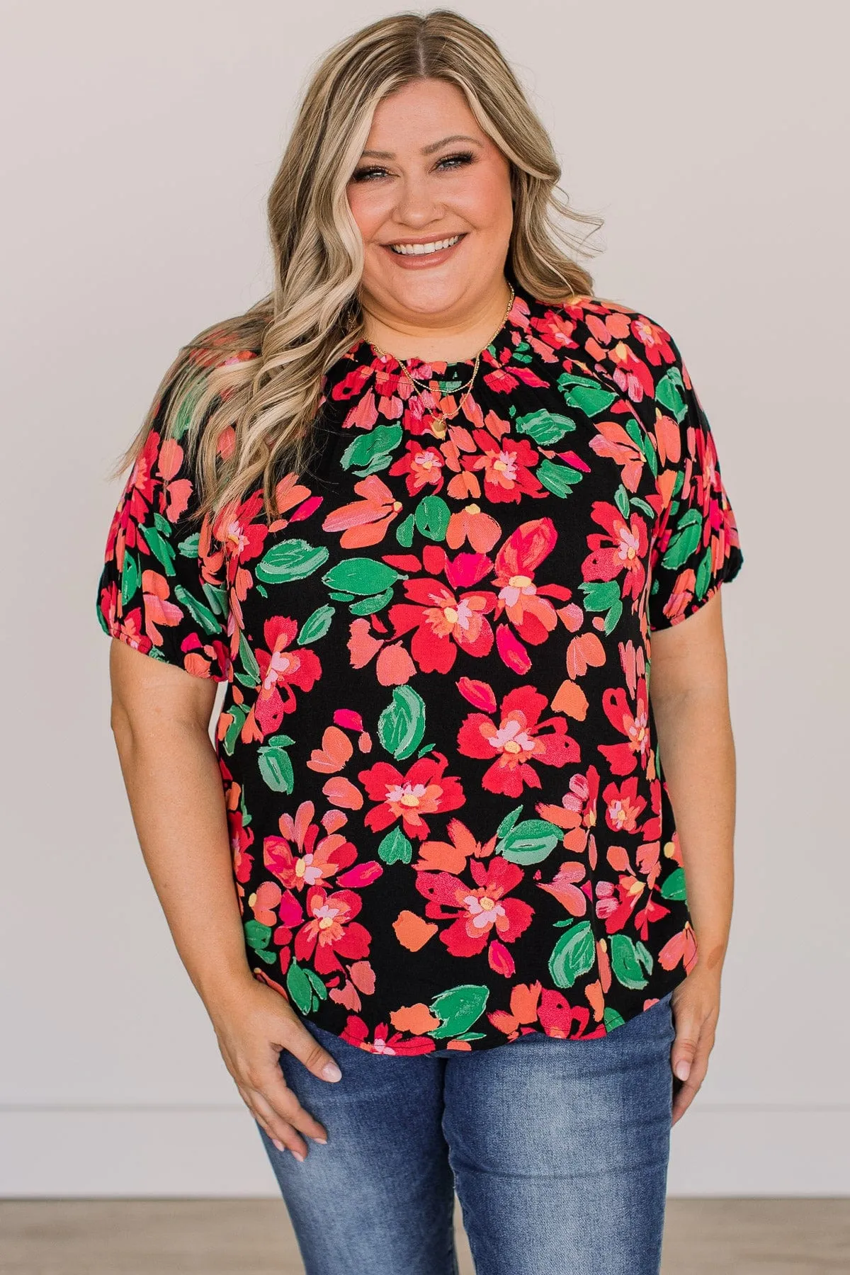 Shine So Bright Floral Blouse- Black