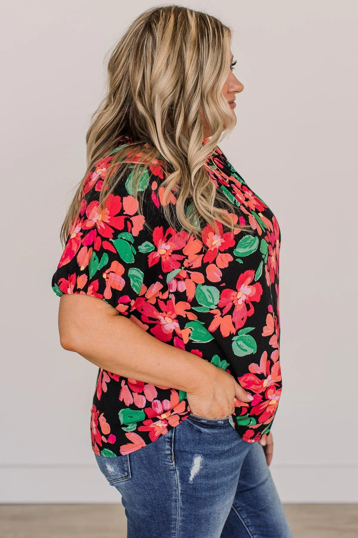 Shine So Bright Floral Blouse- Black